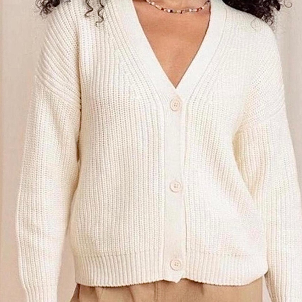 TRADLANDS Shelter Cotton Cardigan Birch Ivory Cream Slouchy Cozy